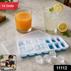 Multipurpose Plastic Ice Cube Tray 14-Grid with Lid for Easy Freezing - Side View