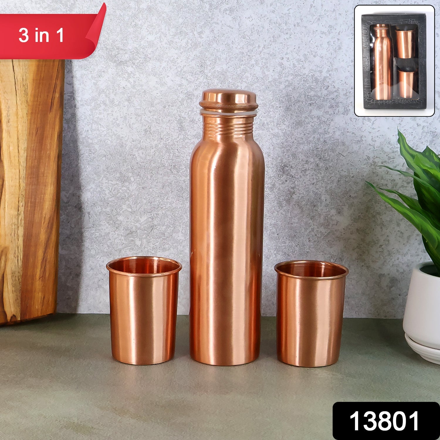 ALVENZA Copper Water Bottle Set – 1L Bottle & 2 Glasses | Own Hydrate