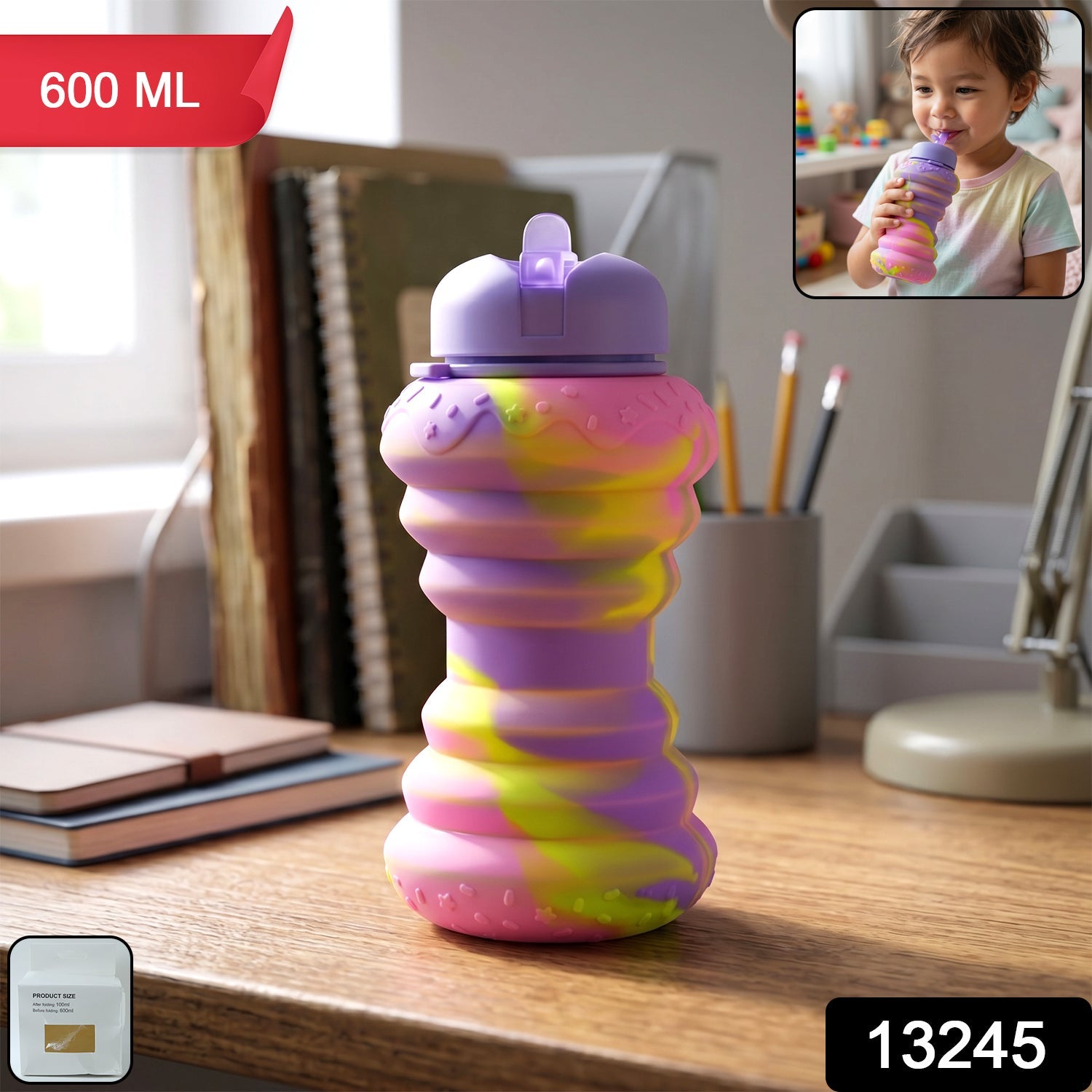 Foldable Silicone Sports Water Bottle Compact & Leak-proof Design - Side View