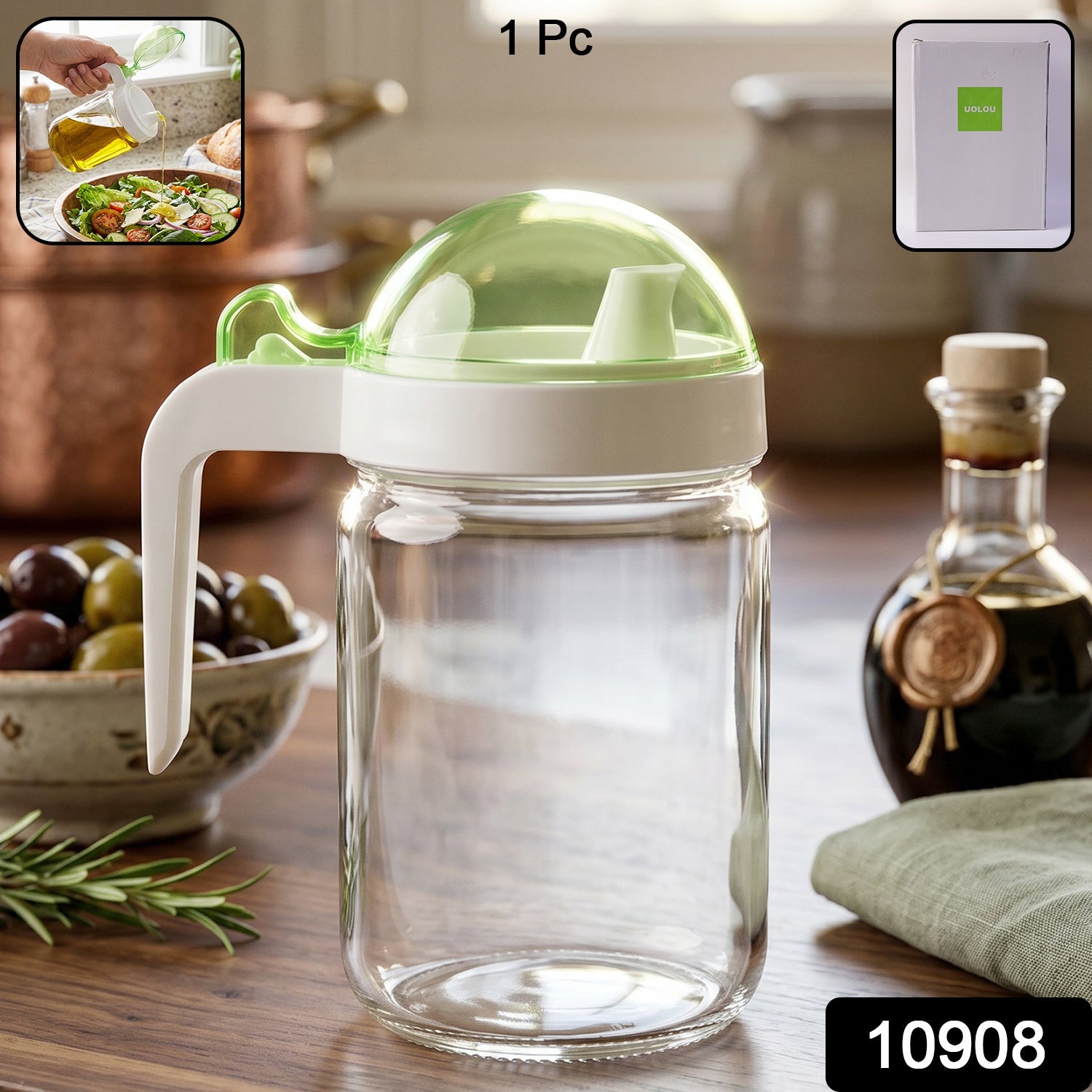 Glass Oil Bottle 580ml Leak-Proof & Easy Pour Design - Side View