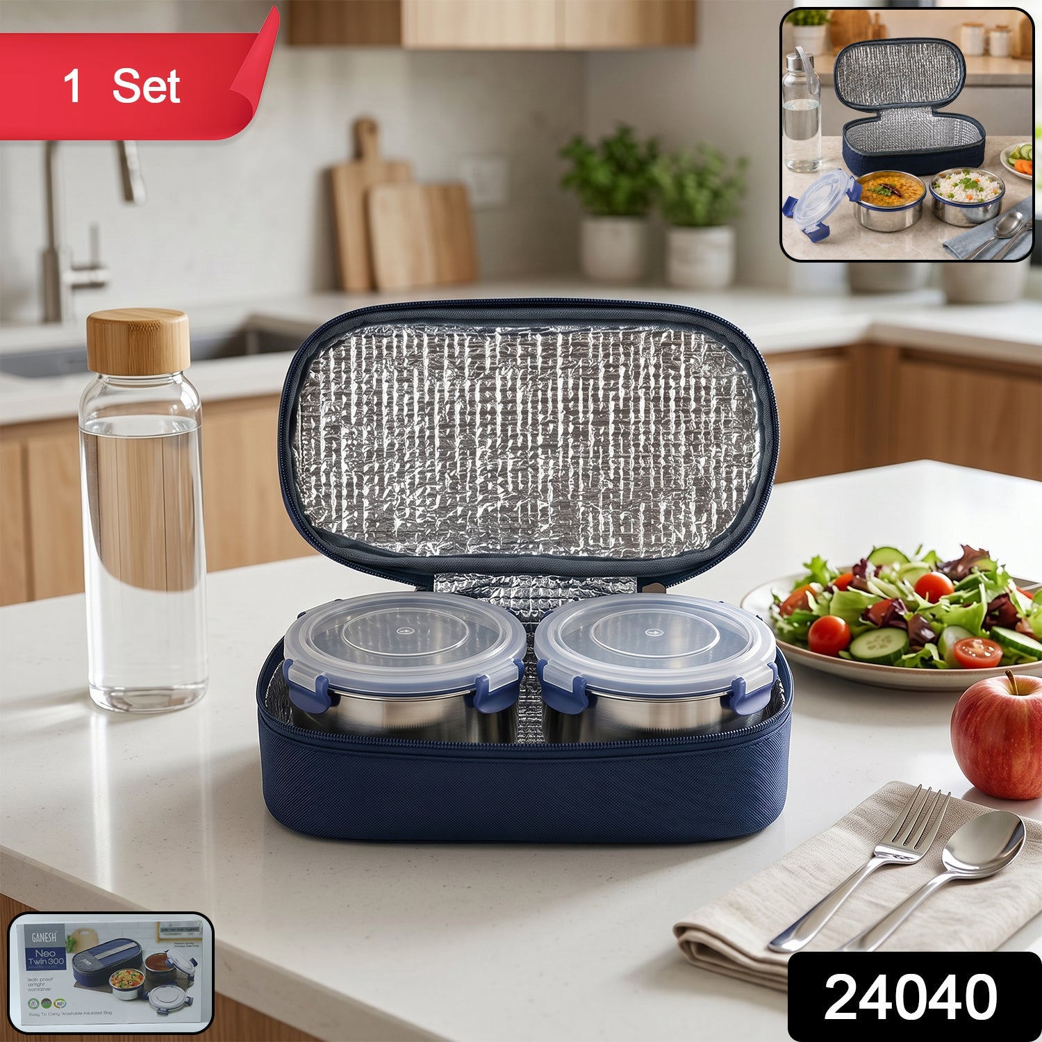 Stainless Steel Lunch Box Set Leakproof & Insulated for Daily Use - Side View