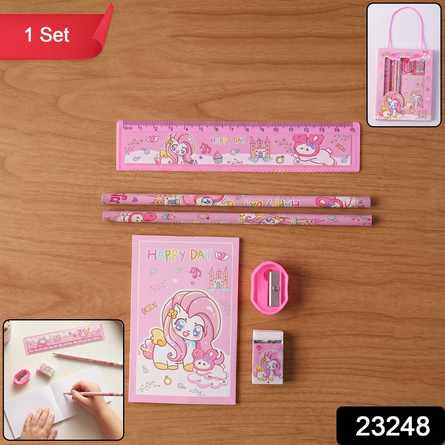 Cartoon Stationery Gift Set Complete Kids School Supplies with Unicorn Design - Side View