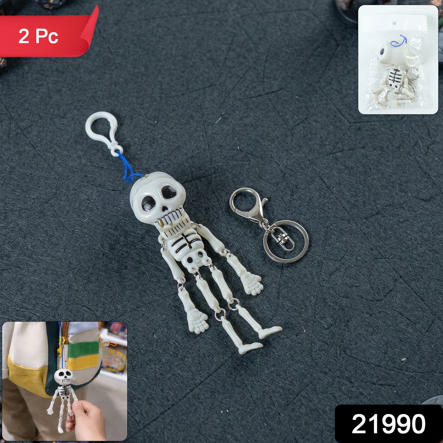 ALVENZA Skeleton Doll Keychain – Movable Skeleton with Metal Hook for Bag & Keys