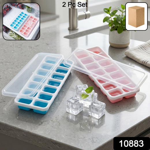 Plastic Ice Cube Tray with Lid – Hygienic & Easy Release, Pack of 2