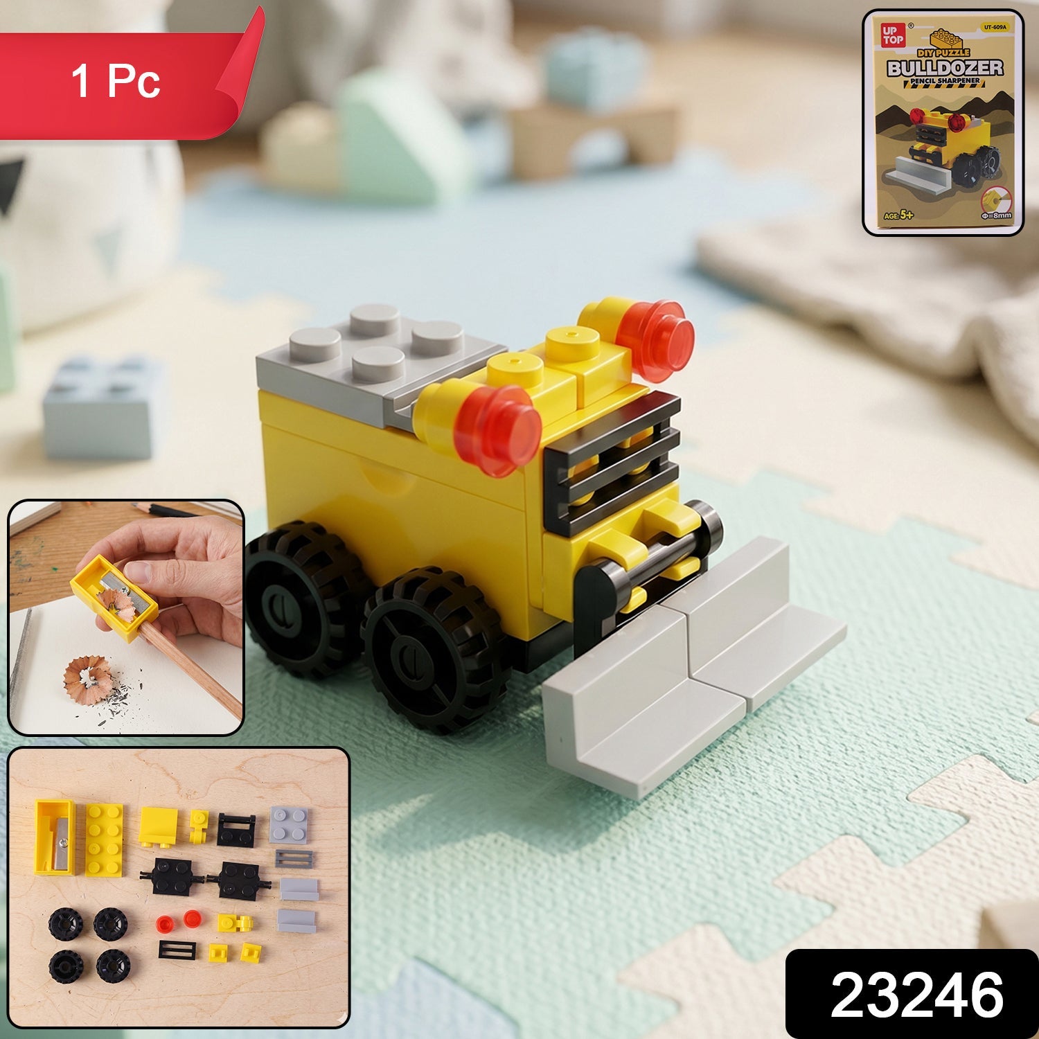 Cute Bulldozer Pencil Sharpener Toy Fun & Durable Desk Accessory - Side View