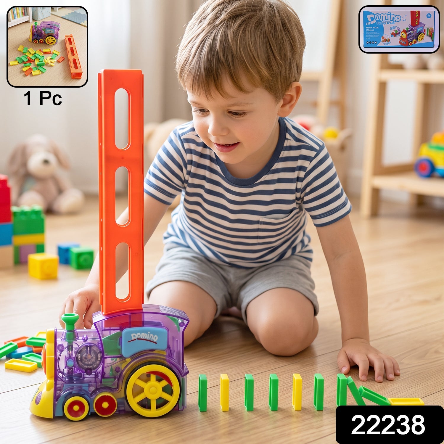 ALVENZA Automatic Domino Laying Train Engine Toy with Light and Music for K...