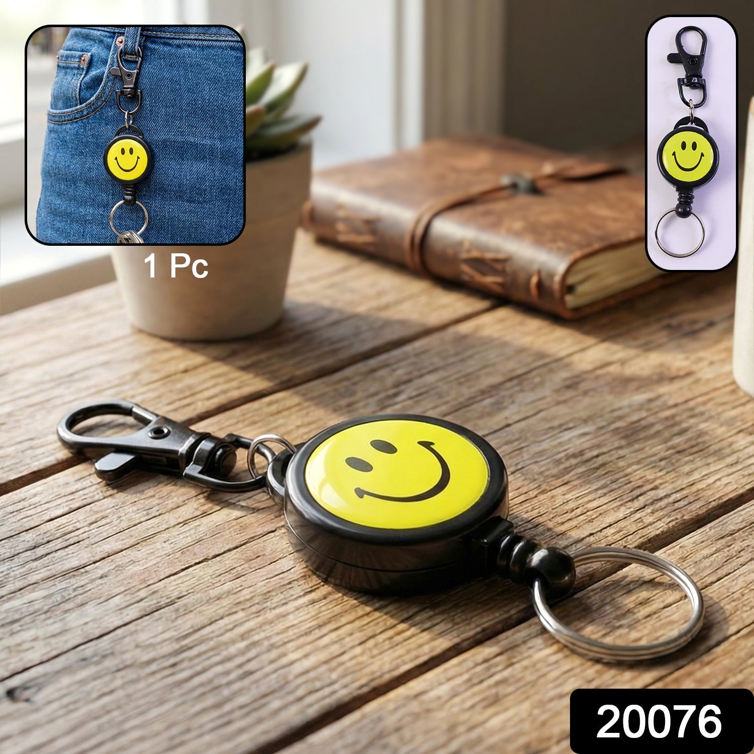 ALVENZA Smiley Face Retractable Keychain – Durable Heavy-Duty Clip