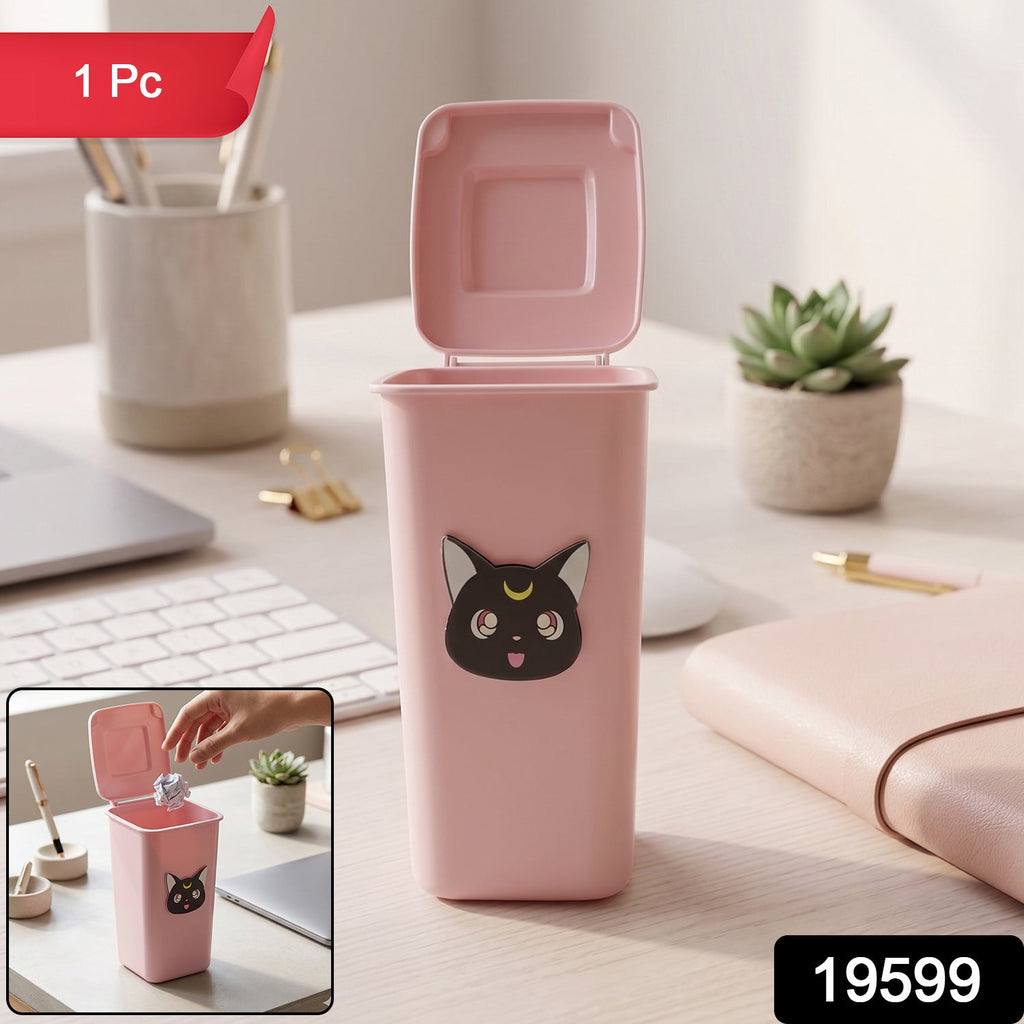 Mini Trash Can Pen Stand Cute Desk Organizer with Lid - Side View