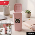 Mini Trash Can Pen Stand Cute Desk Organizer with Lid - Side View
