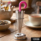 Stainless Steel Tea Strainer Umbrella Design & Drip Tray | Siplix - Side View