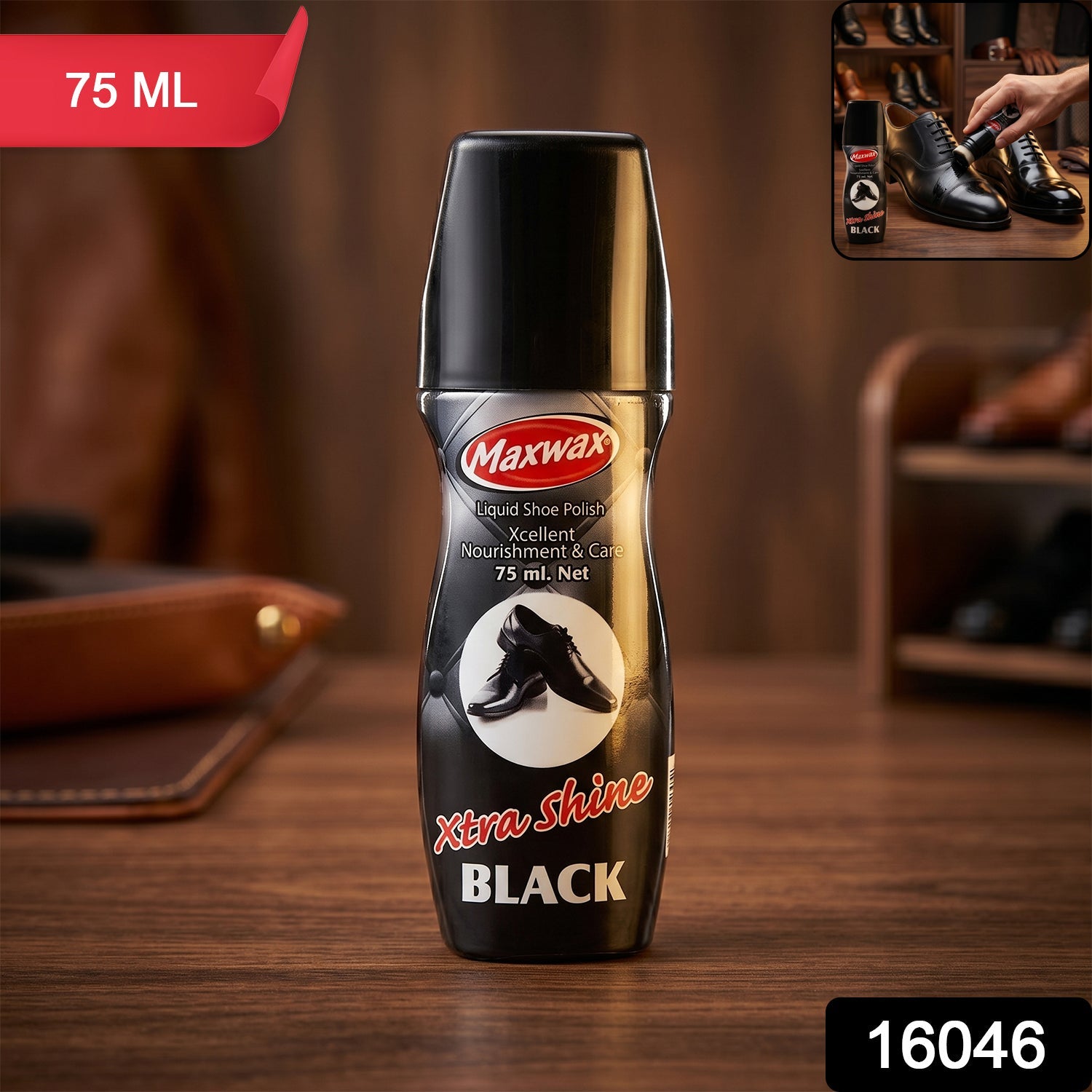 Liquid Shoe Polish Easy Application & Instant Shine for Leather Shoes - Side View