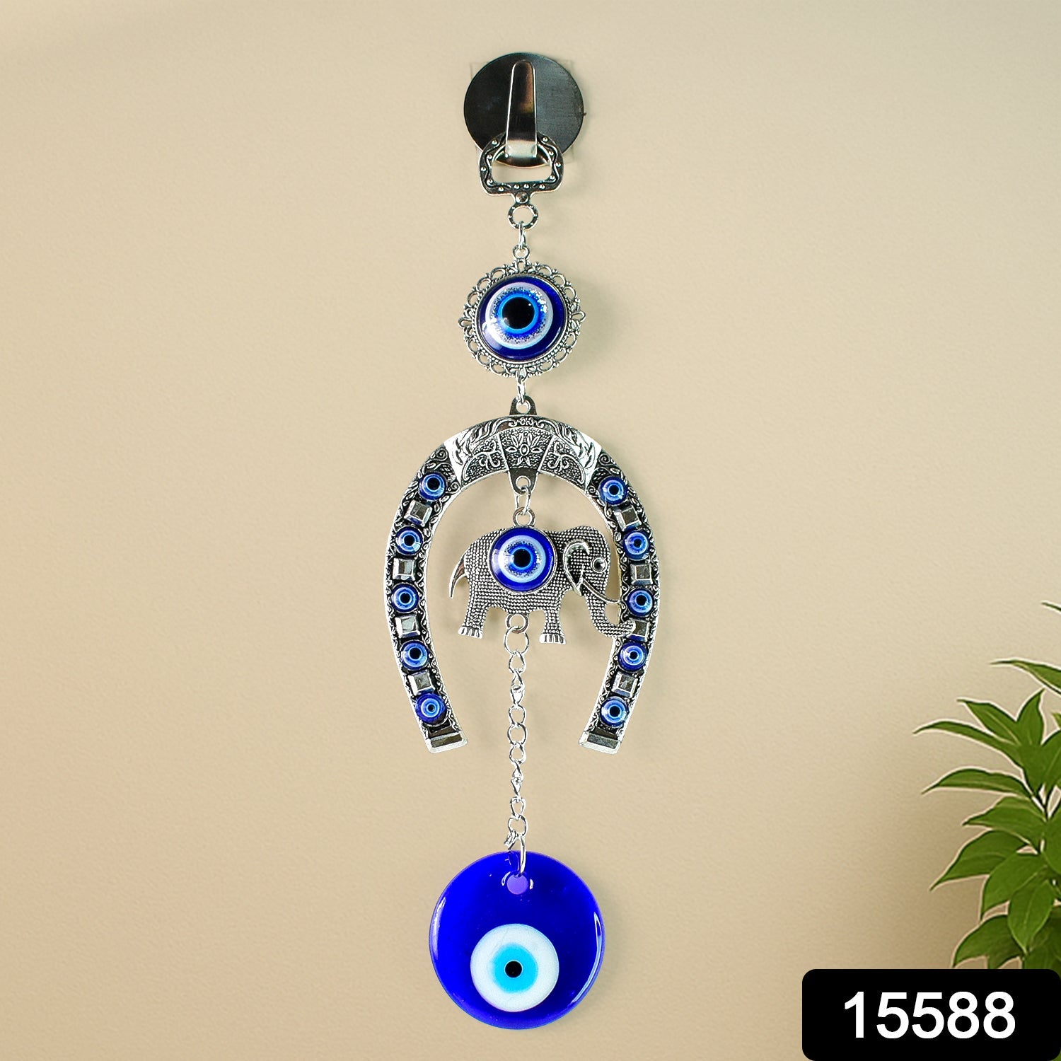 ALVENZA Evil Eye Hanging with Elephant & Horseshoe – Protective Wind Chime