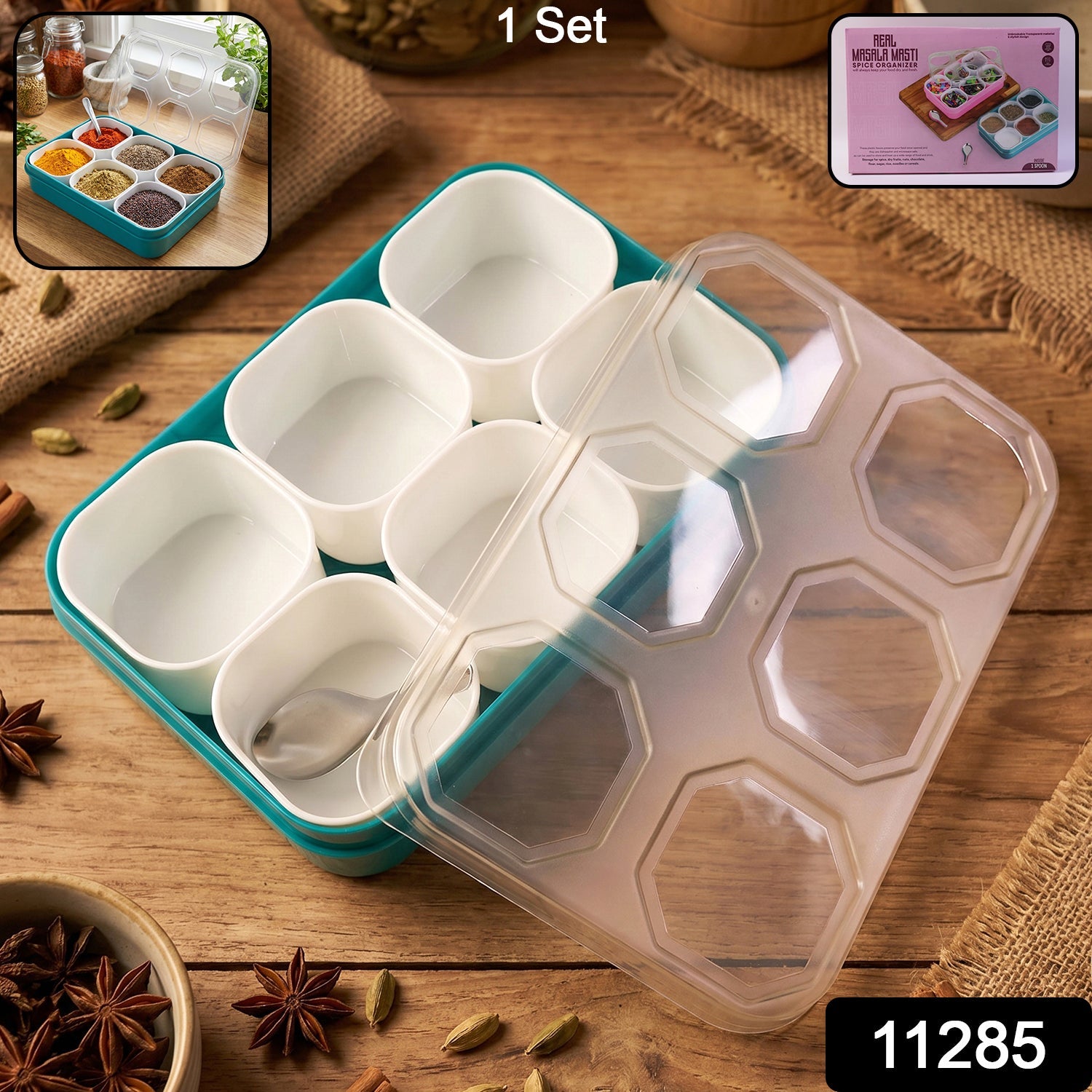 Spice Storage Box 6 Compartments for Easy Kitchen Organization - Side View