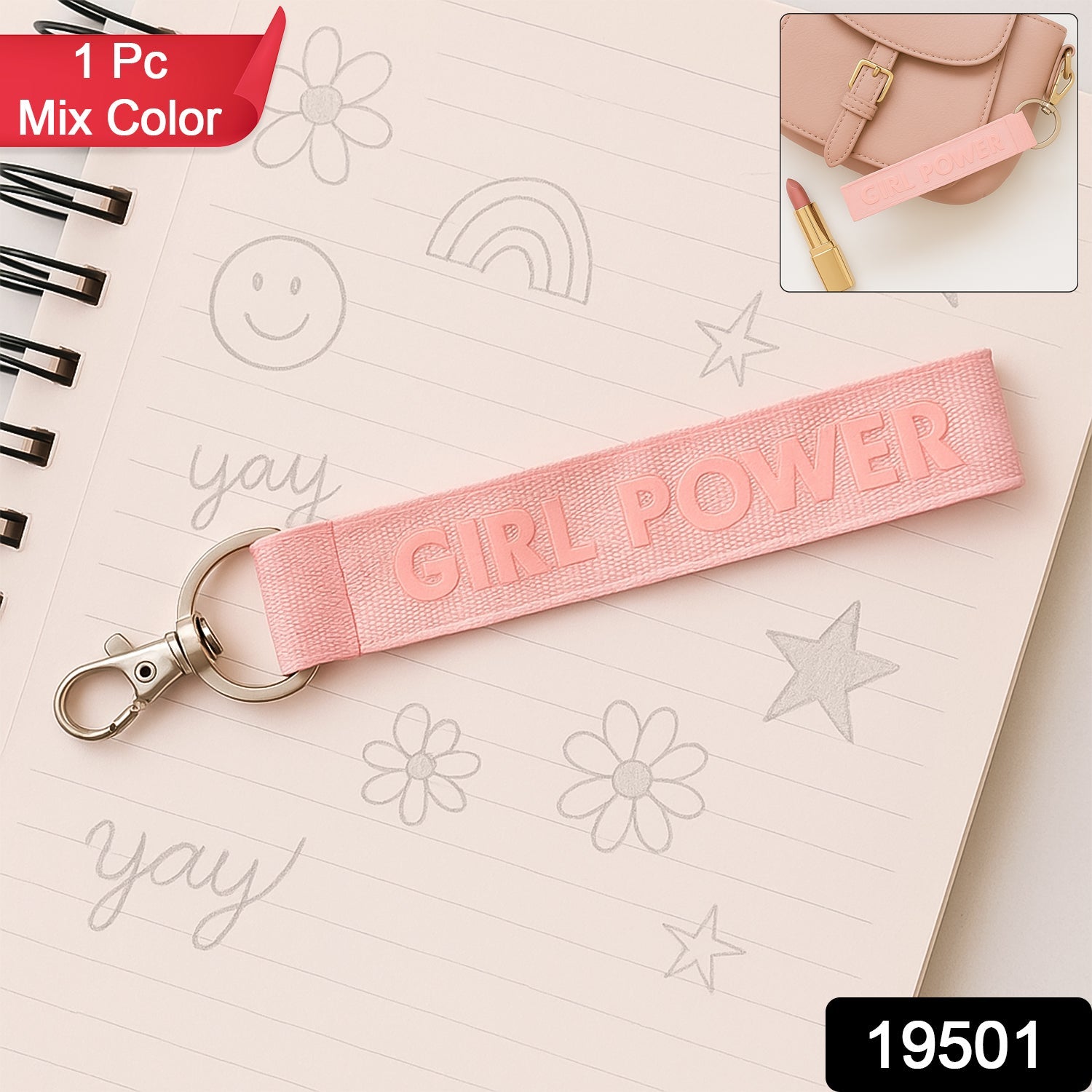 ALVENZA Girl Power Fabric Ribbon Keychain – Motivational & Durable Accessory