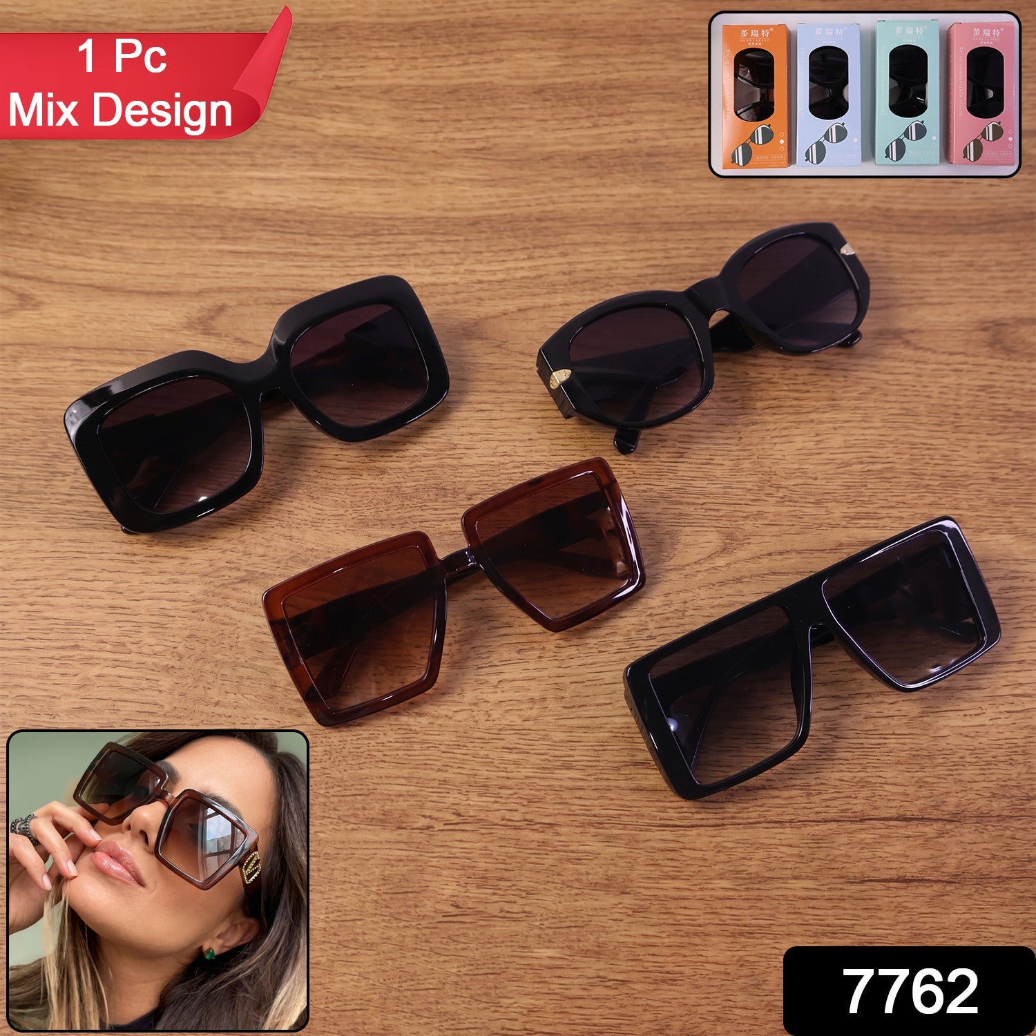 Oversized Square Sunglasses Trendy Unisex Fashion Eyewear - Side View