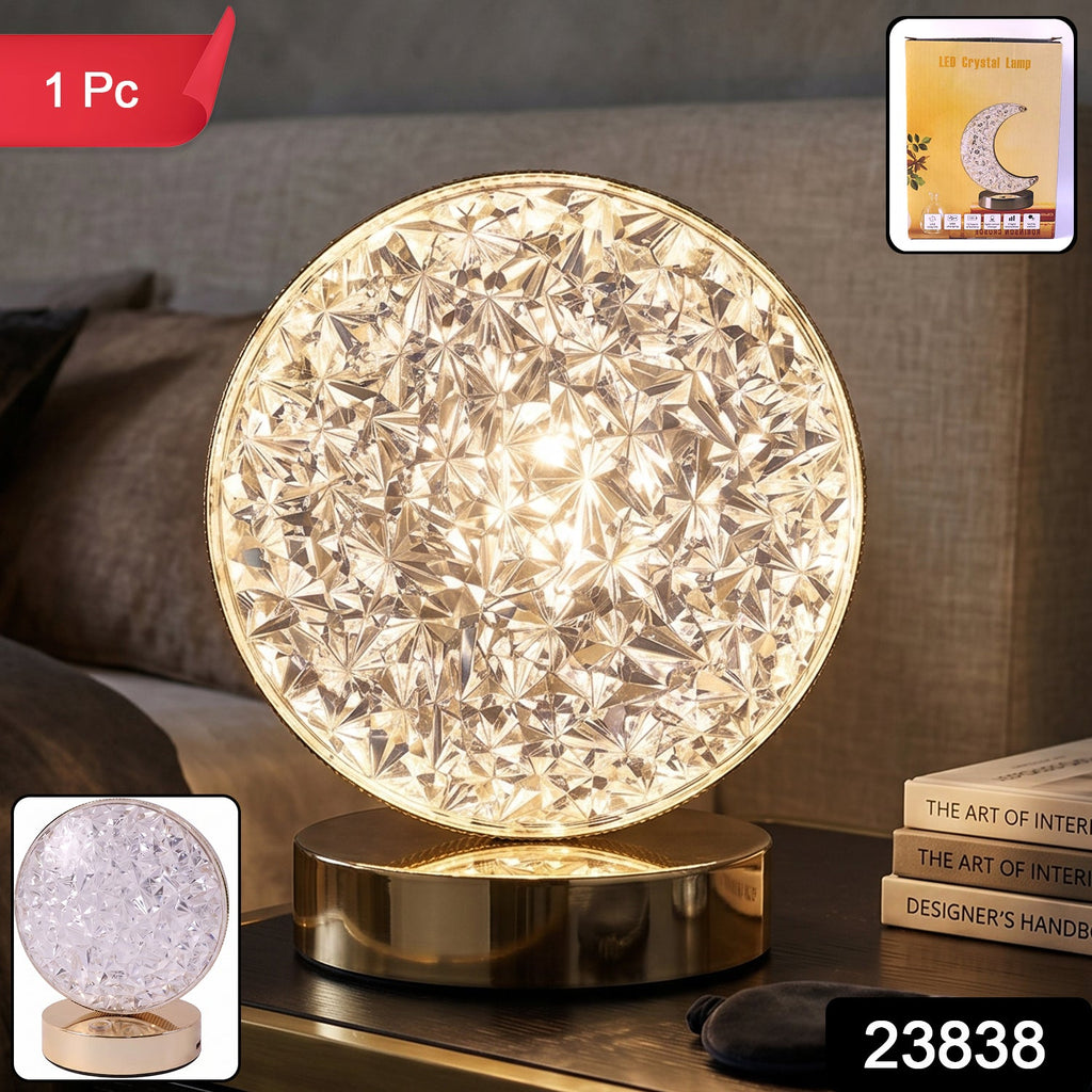 Round Crystal LED Table Lamp Dimmable Touch & USB Rechargeable - Side View
