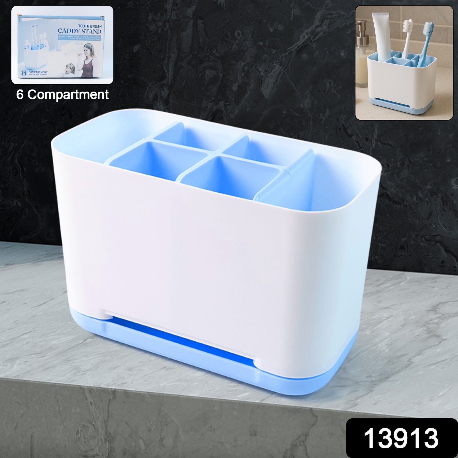 Toothbrush Holder Stand 6-Compartment Plastic Caddy | BrushedUp