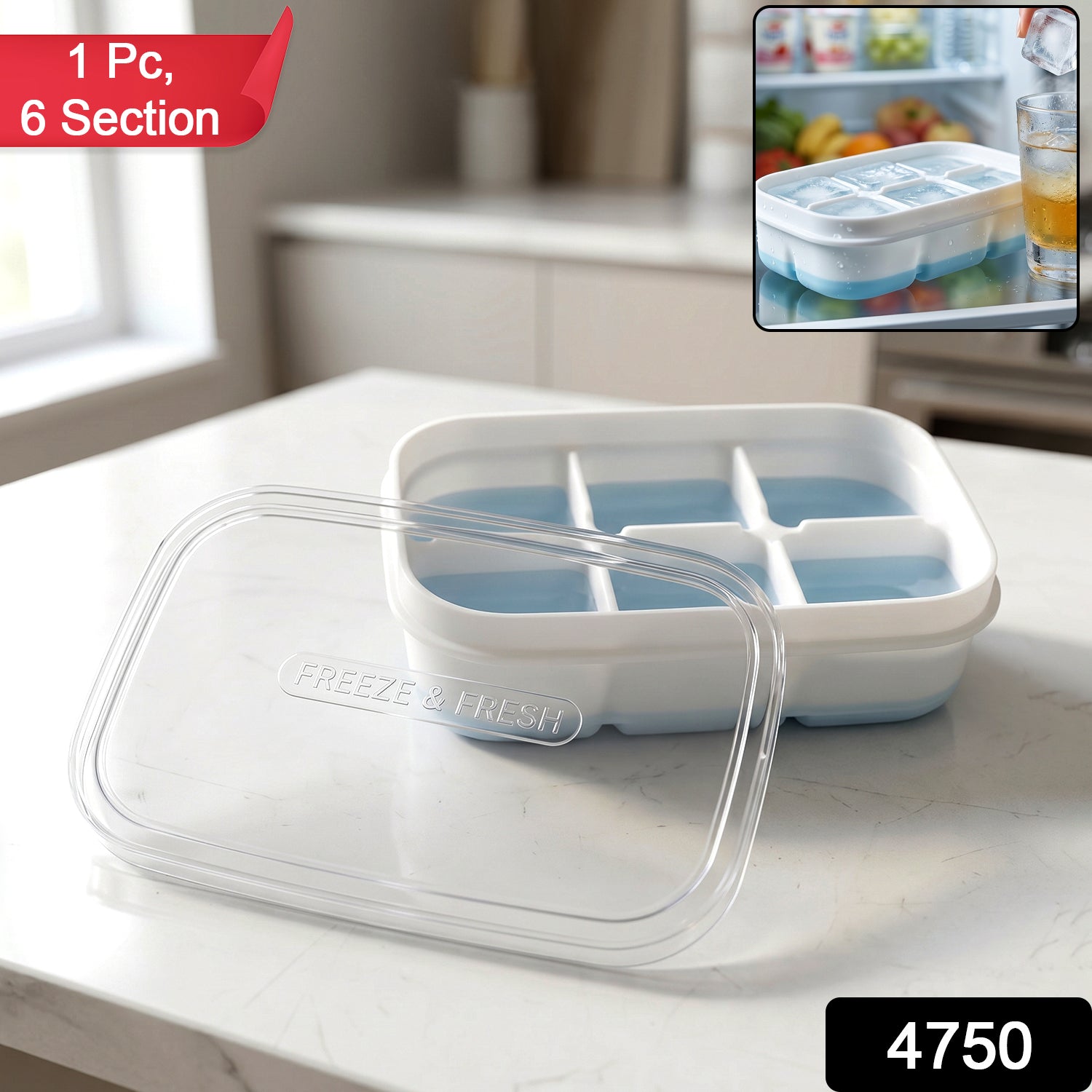 Mini Plastic 6-Cavity Ice Cube Tray Space-Saving & Reusable - Side View