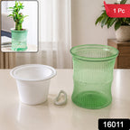 Self-Watering Bamboo Style Plastic Flower Pot Easy Indoor Plant Care - Side View
