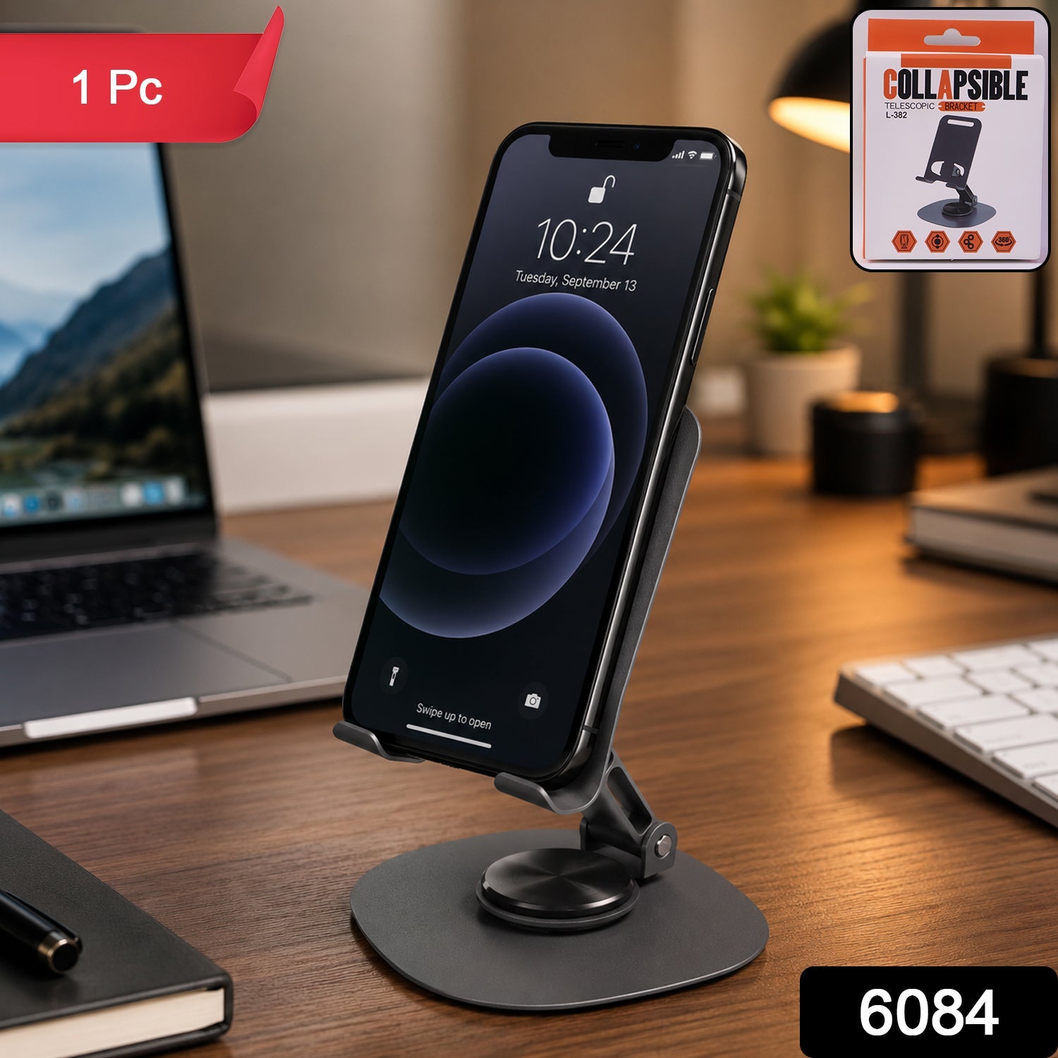 ALVENZA Foldable Mobile Stand – 360° Rotatable & Portable Metal Holder