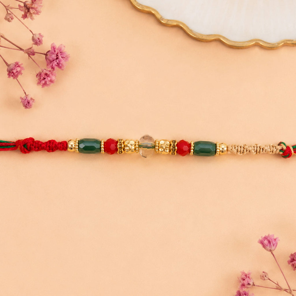 ALVENZA Beautiful Pearl Bead Rakhi with Soft Festive Shades and Elegant Designer Look