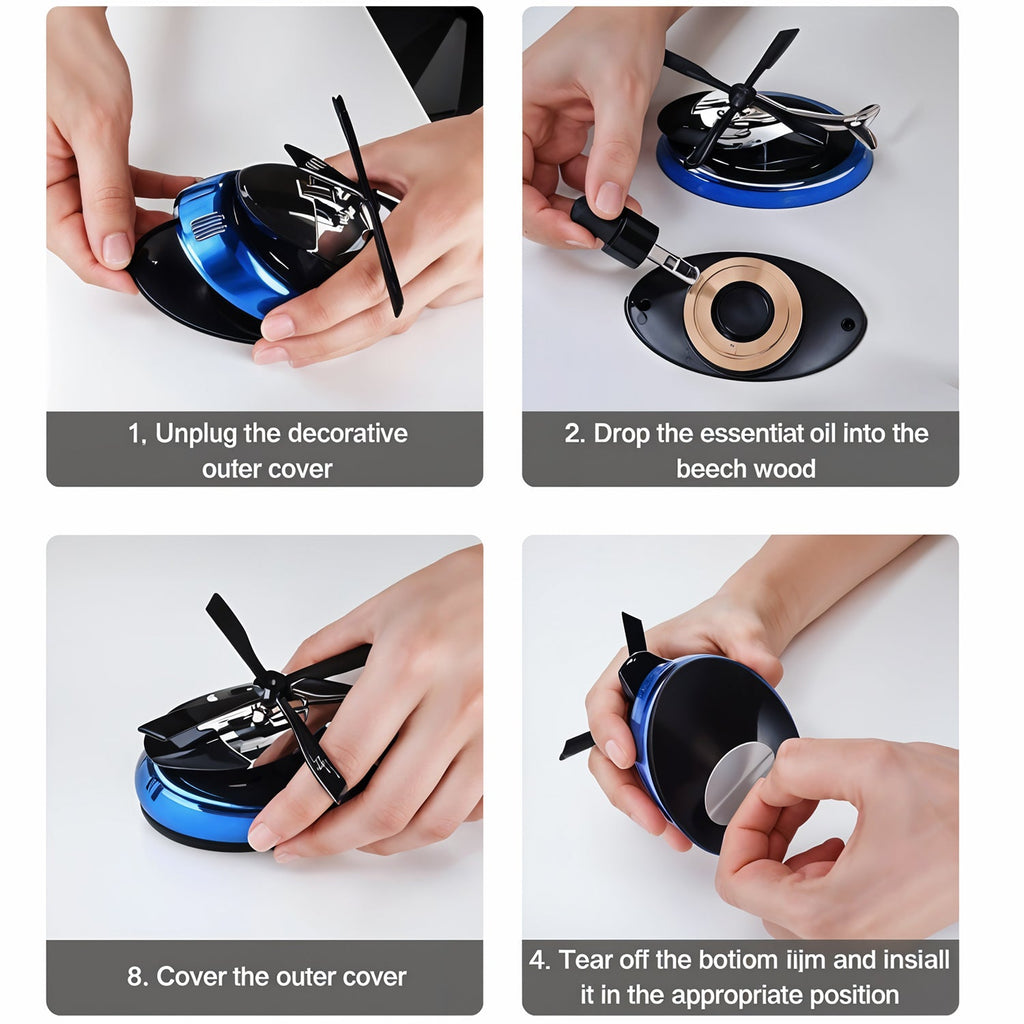 Solar Helicopter Car Air Freshener Eco-Friendly Rotating Diffuser - Front View