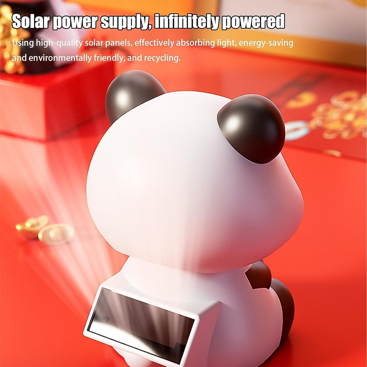 Solar Panda Car Decor Moving Dashboard Showpiece - Front View