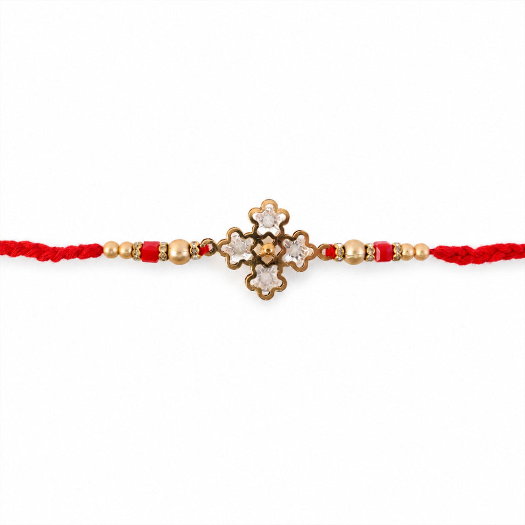 ALVENZA Pearl White Clover Designer Beaded Rakhi for Brother with Gold Accents