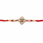 ALVENZA Pearl White Clover Designer Beaded Rakhi for Brother with Gold Accents