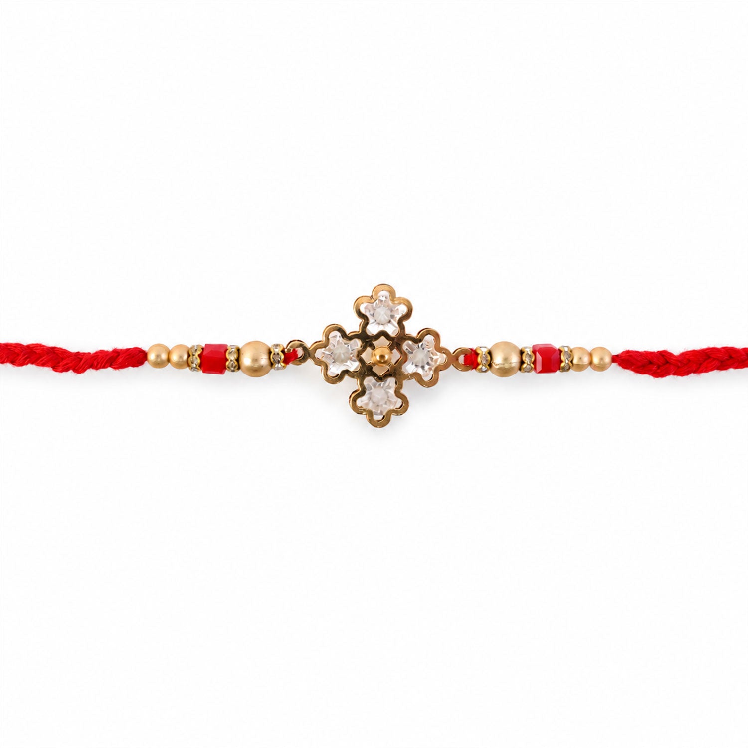 ALVENZA Pearl White Clover Designer Beaded Rakhi for Brother with Gold Accents