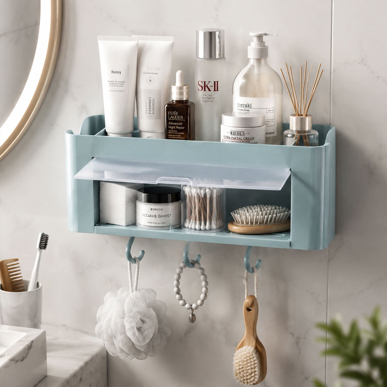 Wall Mounted Storage Organizer Shelf Space-Saving Bathroom & Kitchen Solution - Front View