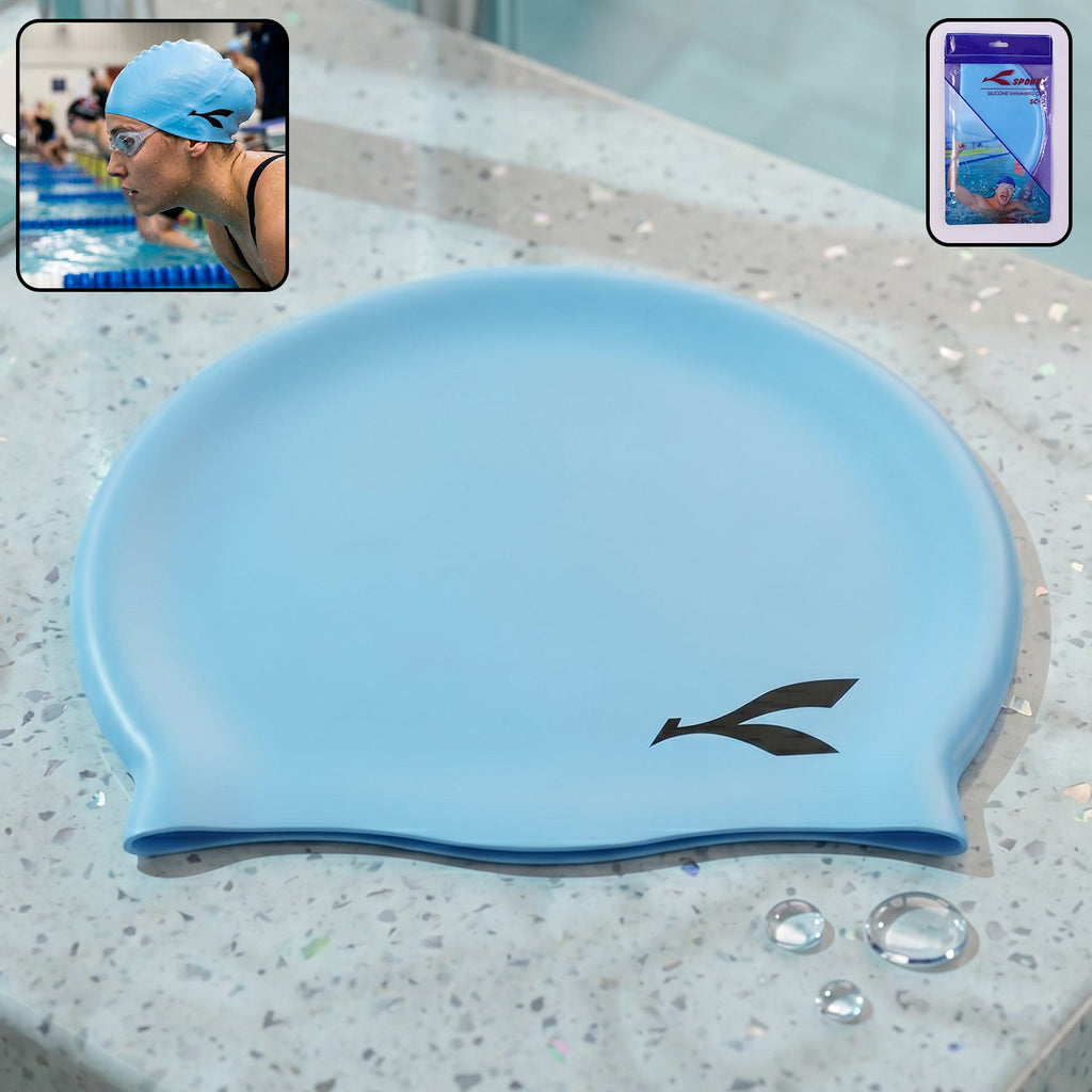 Waterproof Stretchable Silicone Swim Cap Fits All Ages for Swim & Water Sports - Side View