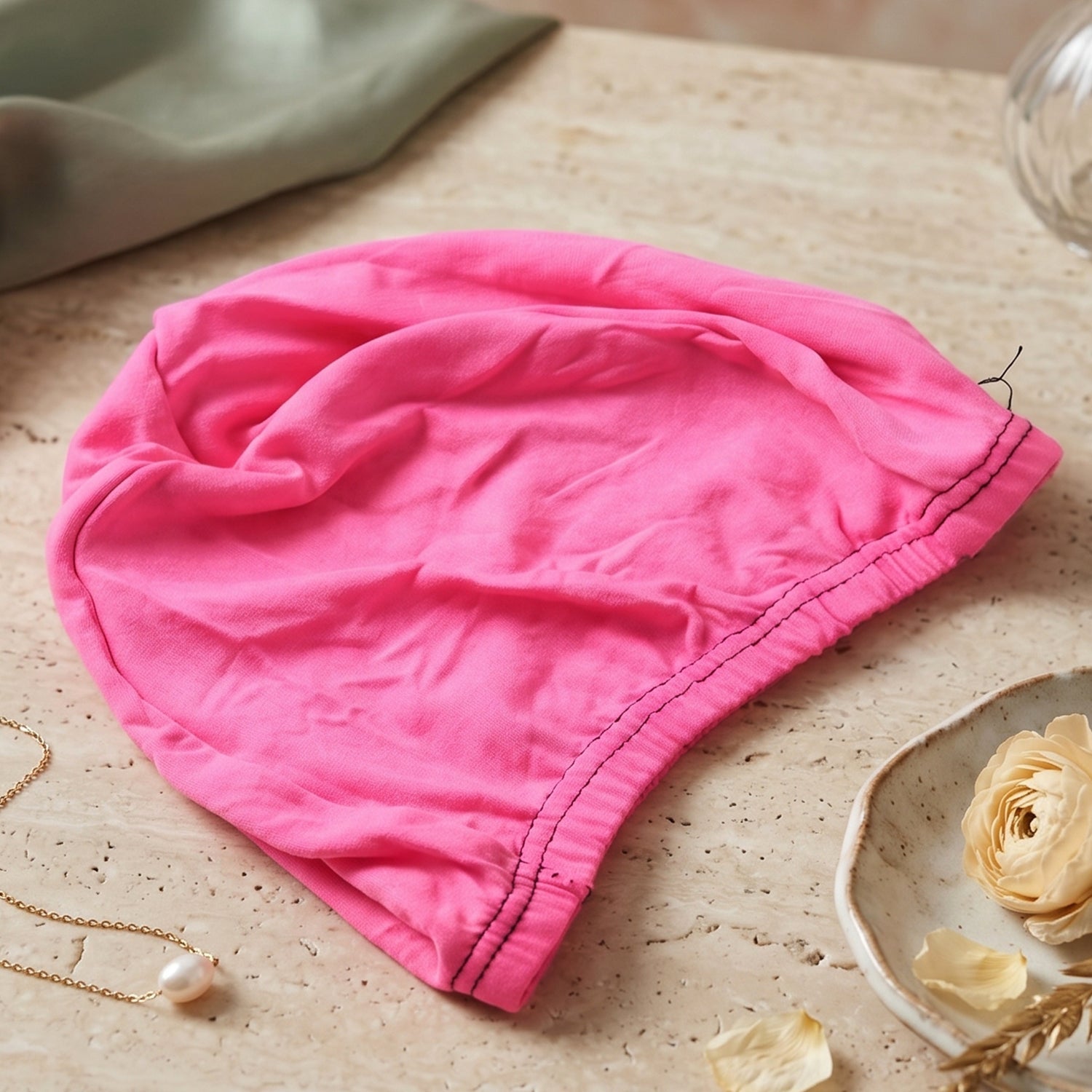 Small Premium Stretchable Pink Swimming Cap Comfortable Fit for Short Hair - Detail View 7