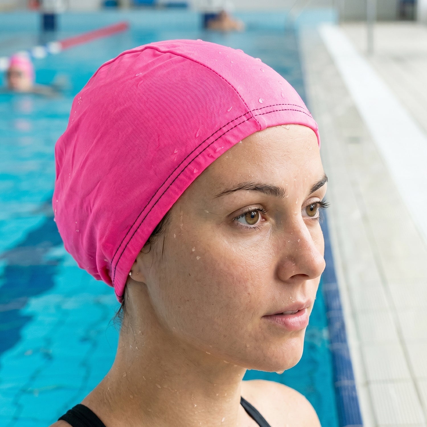Small Premium Stretchable Pink Swimming Cap Comfortable Fit for Short Hair - Front View
