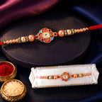 ALVENZA Round Red Meenakari AD Stone Designer Rakhi for Brother with Pearls