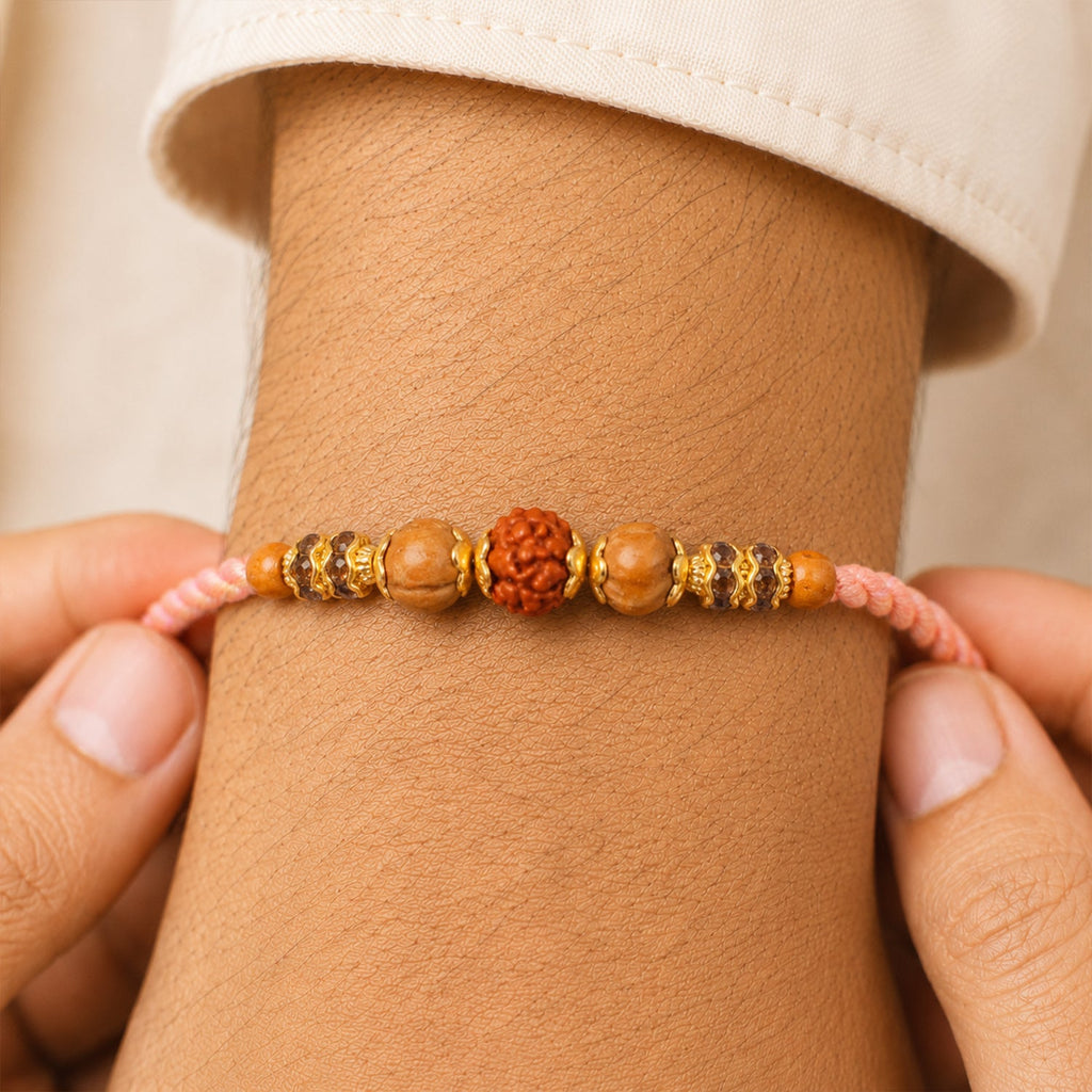 ALVENZA Beautiful Silver Style Rakhi with Soft Beads, Stone Detail and Premium Festive Look