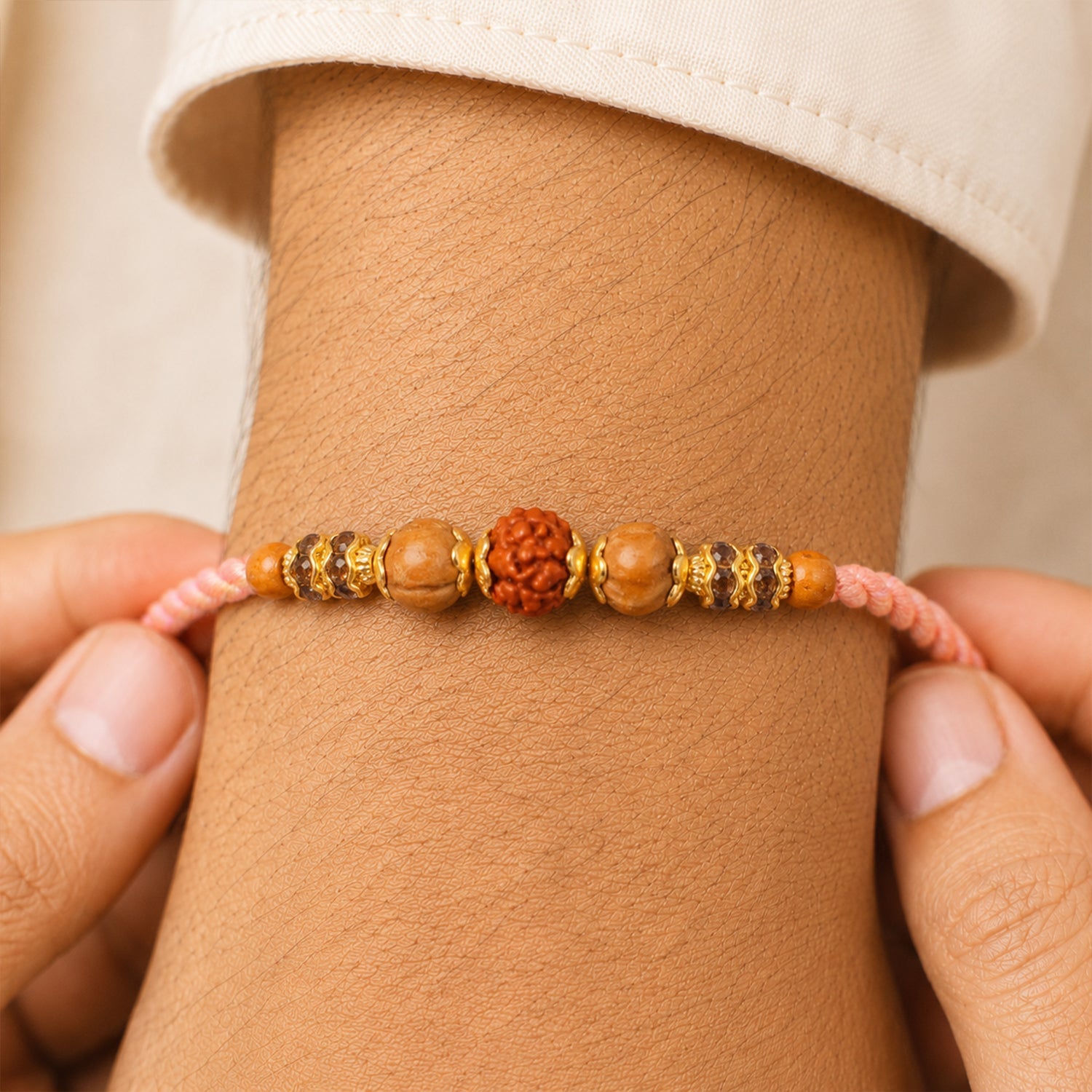ALVENZA Beautiful Silver Style Rakhi with Soft Beads, Stone Detail and Premium Festive Look