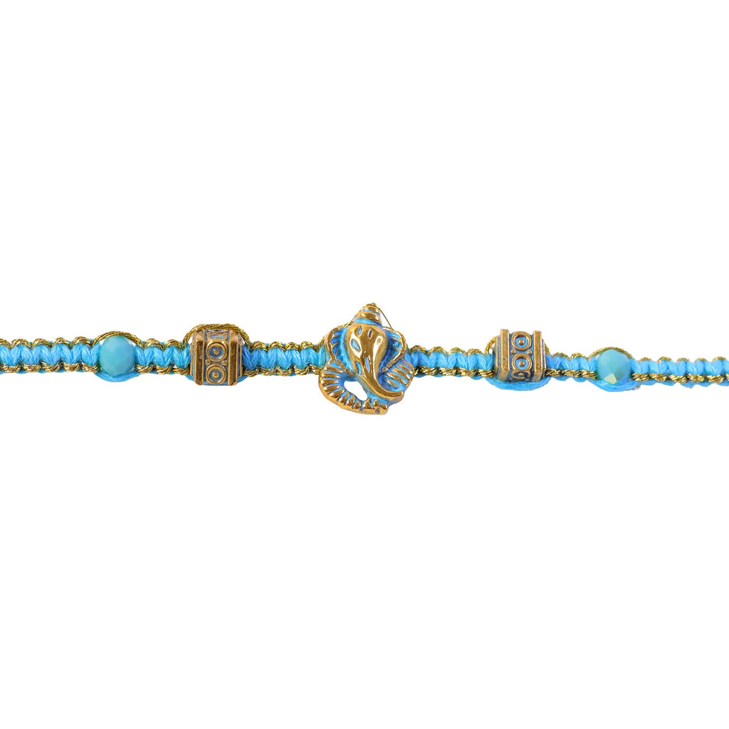 ALVENZA Turquoise Center Designer Rakhi with Gold Tone Detail and Elegant Bracelet Beauty