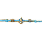 ALVENZA Turquoise Center Designer Rakhi with Gold Tone Detail and Elegant Bracelet Beauty