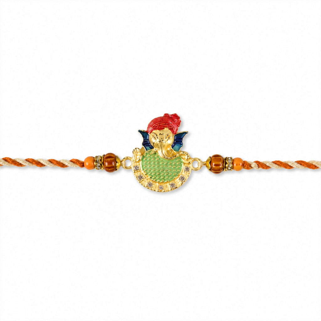 ALVENZA Auspicious Lord Ganesha Designer Meenakari Rakhi for Brother Gift Set