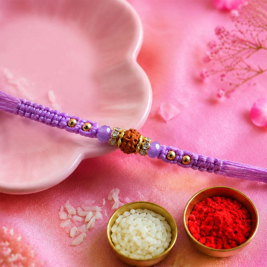 ALVENZA Purple Stone Pearl Rakhi with Soft Beads and Premium Festive Bracelet Look