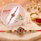 ALVENZA Pink Stone & Blue Meenakari Oval Designer Rakhi for Brother Gift Set