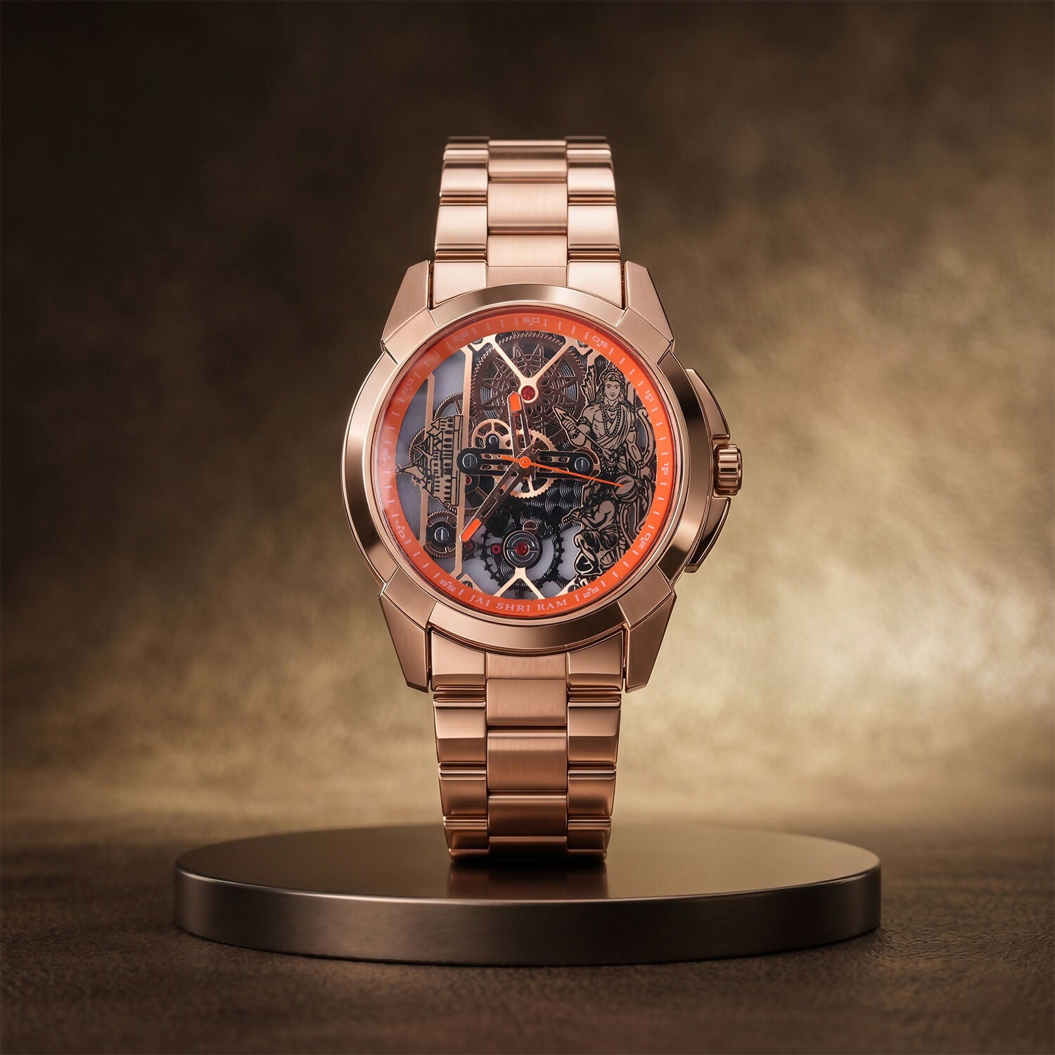 Jai Shri Ram Analog Watch – Devotional Style with Rose Gold Finish