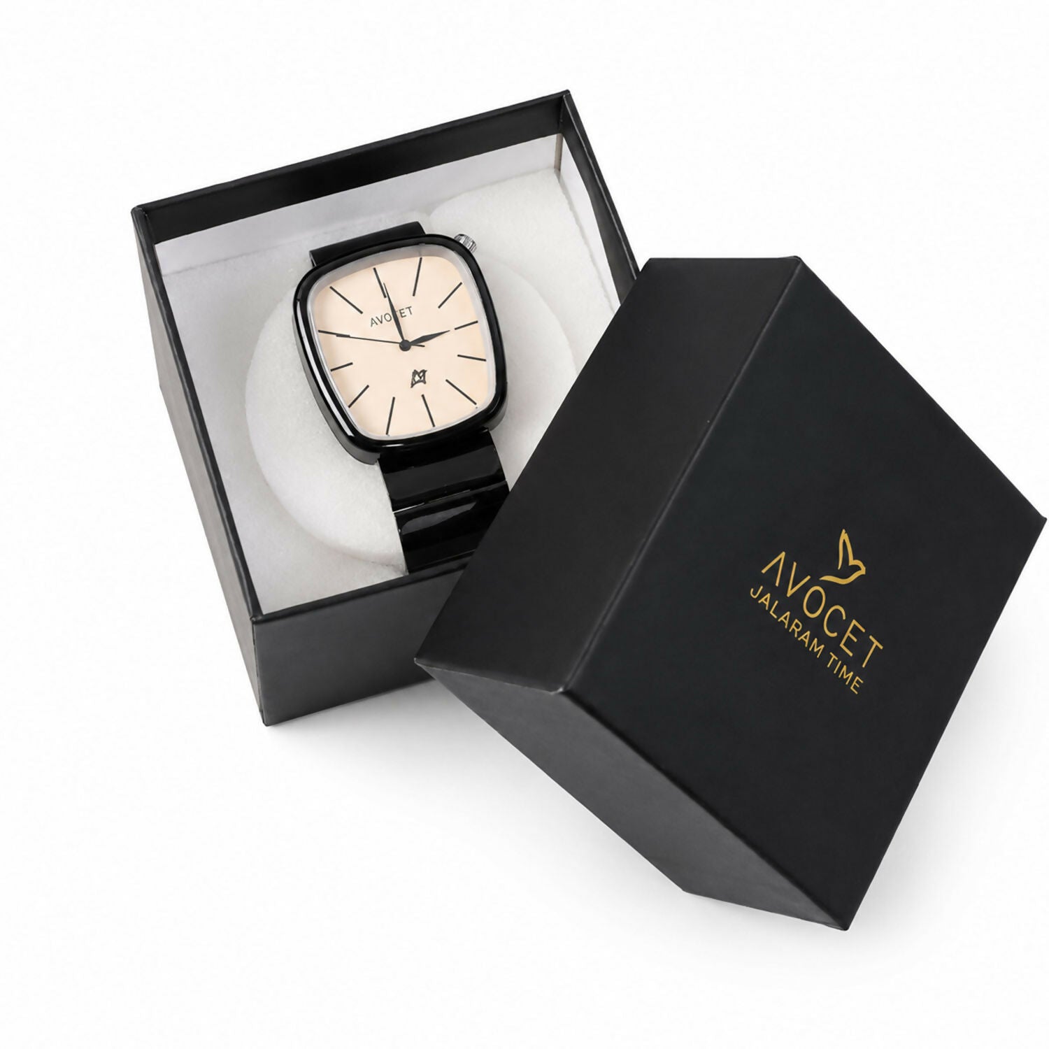 Black Square Analog Watch – Minimalist Champagne Dial for Men
