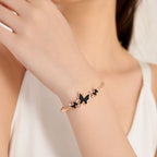 Rose Gold Round Dial Watch with Black Butterfly Shape Bracelet for Women