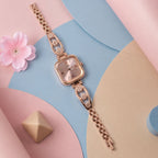 Women's Rose Gold Watch – Square Dial Floral Bracelet
