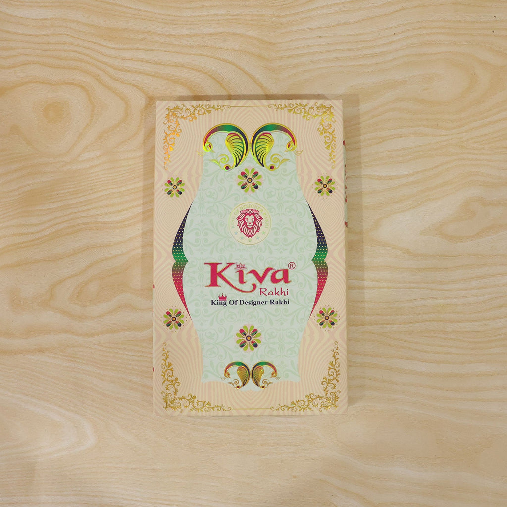 ALVENZA Silver Oval Floral Stone Rakhi with Color Petal Centre, Roli Chawal Coin and Card Packing