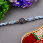 ALVENZA Blue Silver Stone Rakhi with Elegant Bracelet Style and Premium Festive Shine