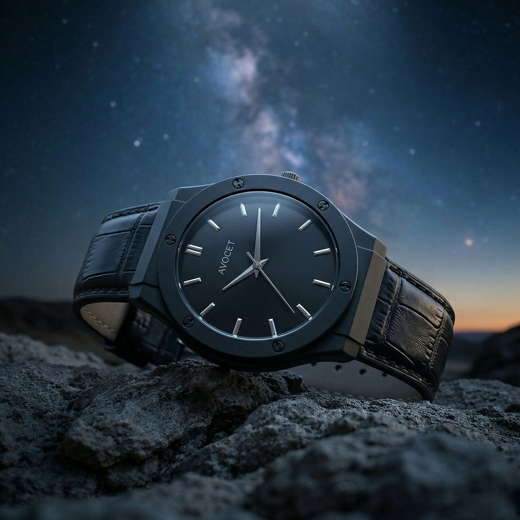 Black Analog Wrist Watch – Elegant Leather Strap & Minimalist Dial