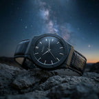 Black Analog Wrist Watch – Elegant Leather Strap & Minimalist Dial